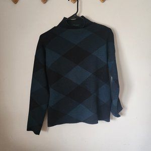 Tahari Black and Green Plaid Sweater